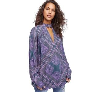 Free People Walking On a Dream Tunic Long Sleeve Paisley Top Purple Size Medium